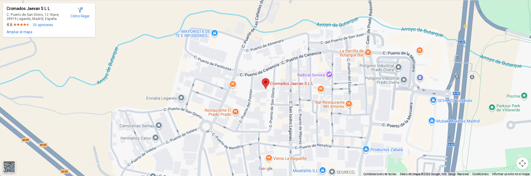 Cromados Jaevan en Leganés, Madrid: ubicación en mapa de Google